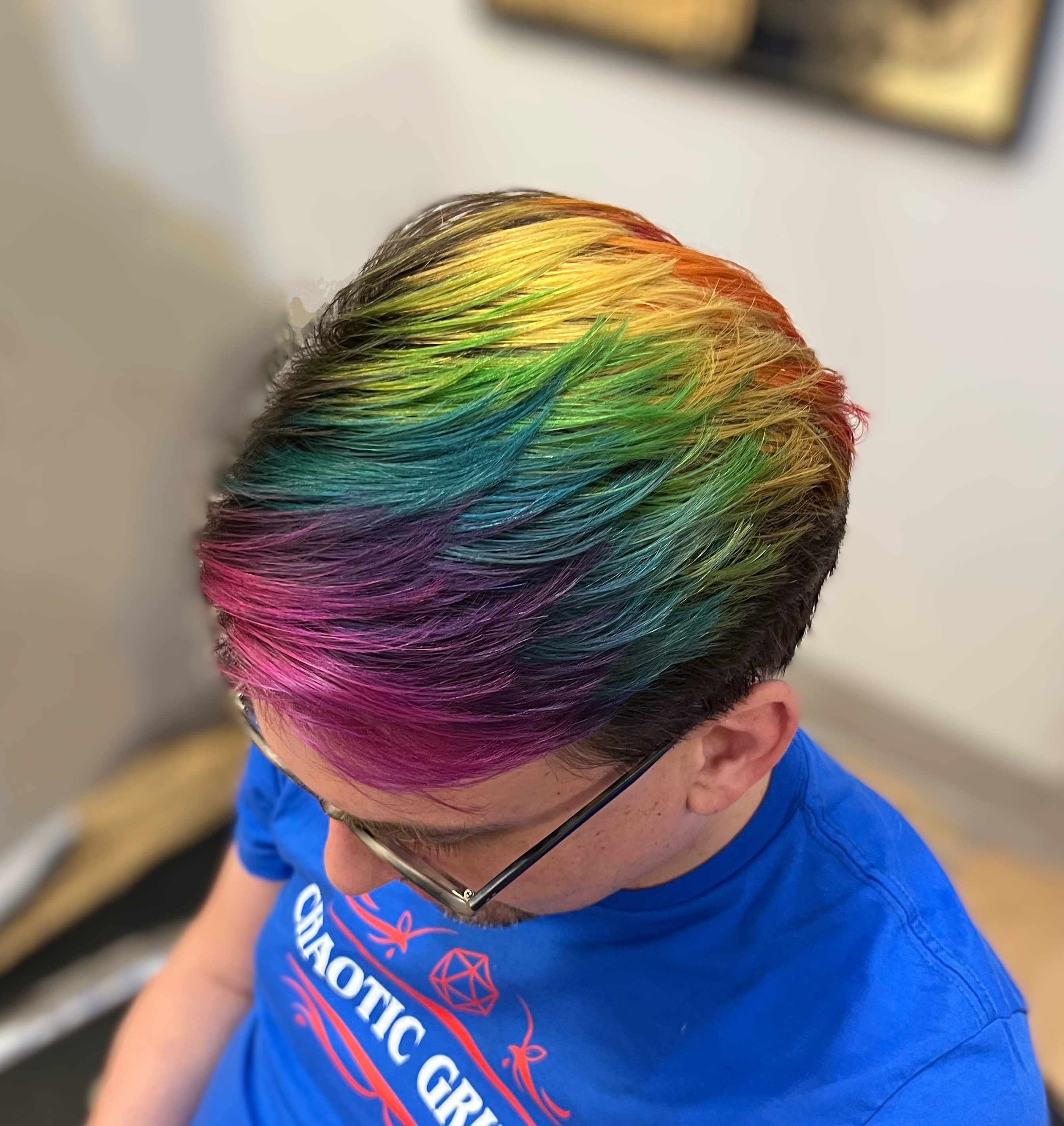 Short vivid rainbow hair